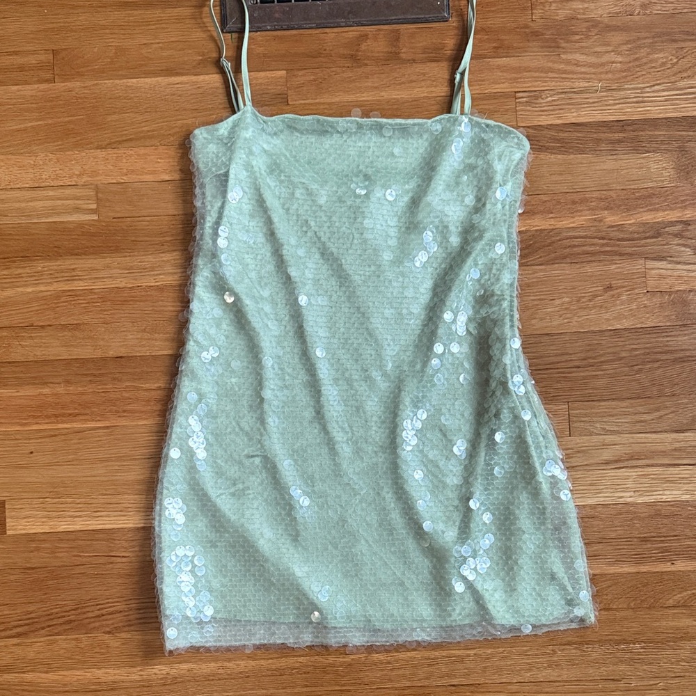 SLA The Label Sequin Mini Dress in Mint Green